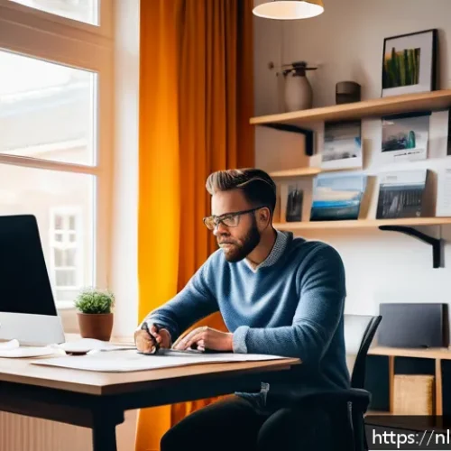 번역사 연봉 협상 시 유의점 - A professional freelance translator sitting at a modern desk in a cozy home office, surrounded by du...